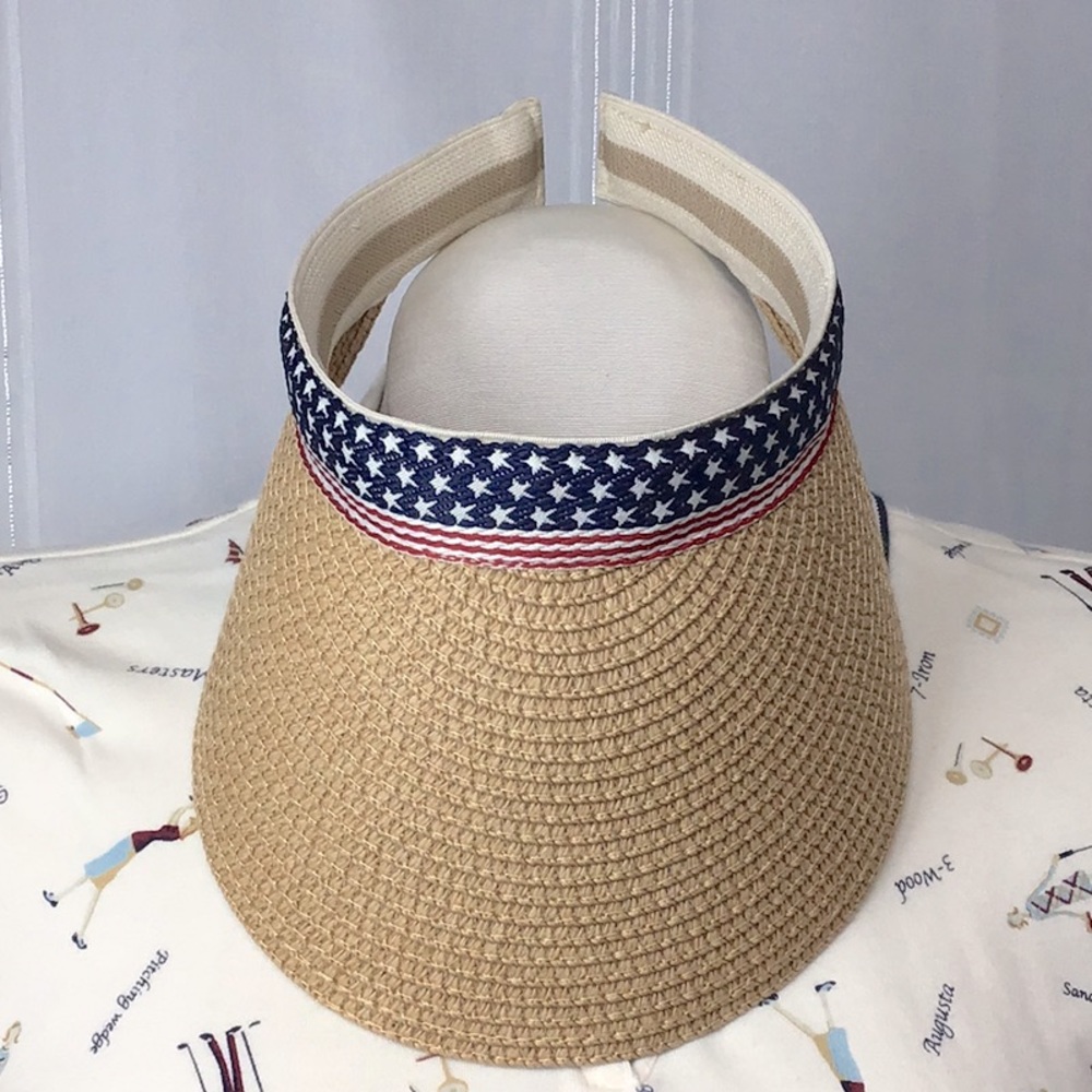 Vintage 🏹 Twig & Arrow Stars and Stripes Patterned Woven Visor Sun Hat Like New - Picture 8 of 8